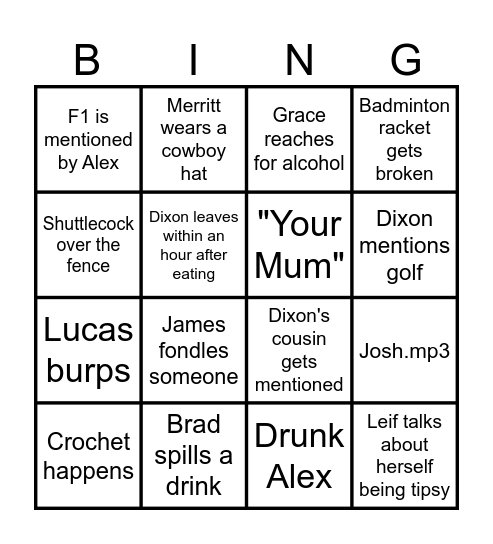 Adam's BBQ Bingo Card