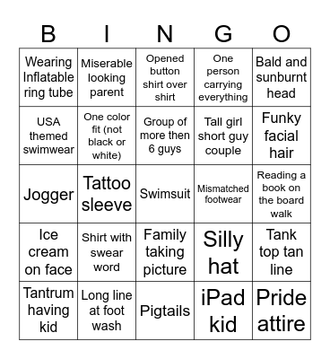 People watching Bingo Card