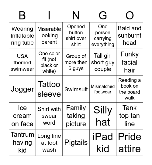 People watching Bingo Card