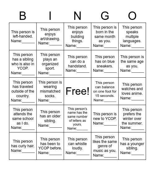 HUMAN BINGO Card
