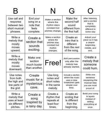 Chrome Music Lab Bingo Card