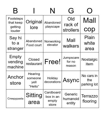 Liminal Space- Dead Mall Bingo Card