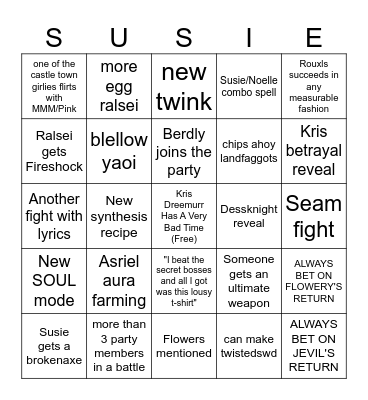 Deltarune chapter 6 bingo Card