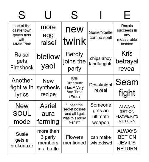 Deltarune chapter 6 bingo Card