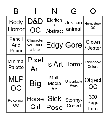 Art Fight Bingo Card