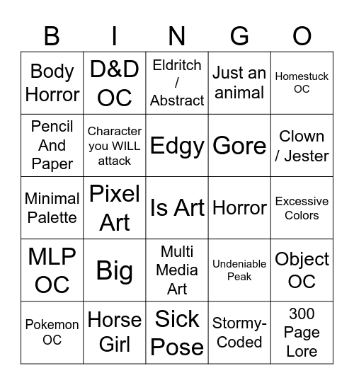 Art Fight Bingo Card
