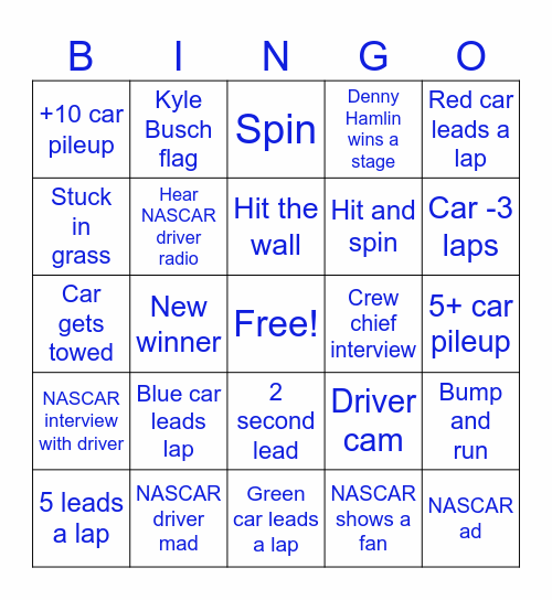 NASCAR bingo Card
