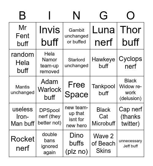 Season 9 Bingo Card