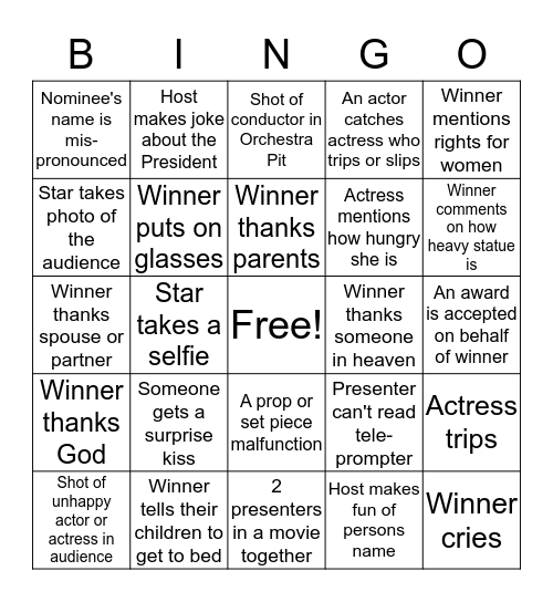 OSCAR BINGO Card