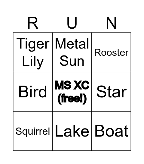 Beadle Lake Run Bingo Card