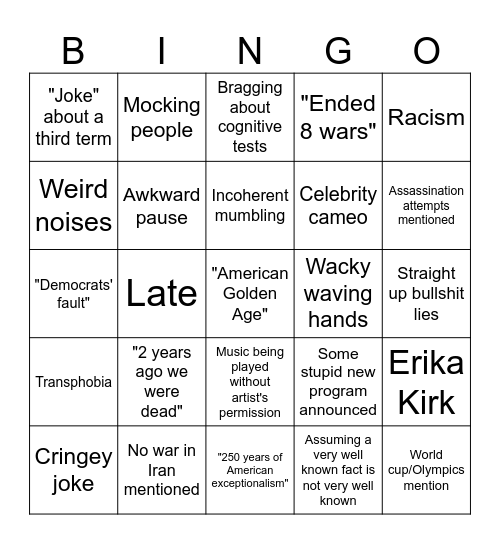 Trump Bingo Card