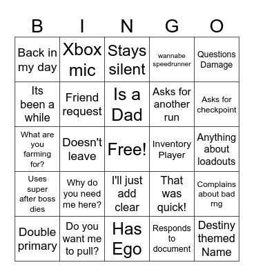 LFG Bingo Card
