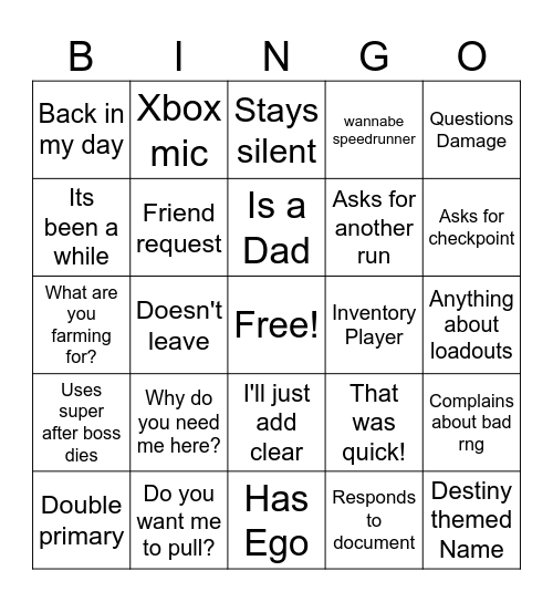 LFG Bingo Card