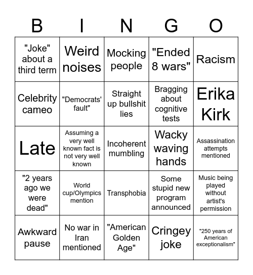 Trump Bingo Card