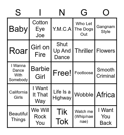 PARTY SINGO 3 Bingo Card