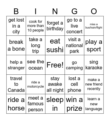Present perfect bingo Card