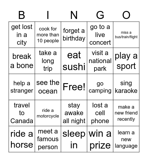 Present perfect bingo Card