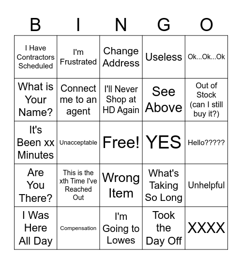 HD Customer Bingo Card