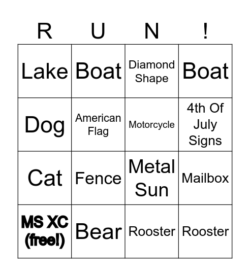 Beadle Lake Run Bingo Card