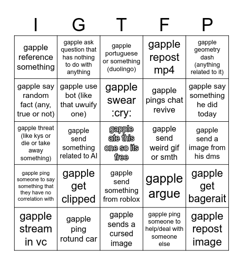 wizard/gapple bingo Card