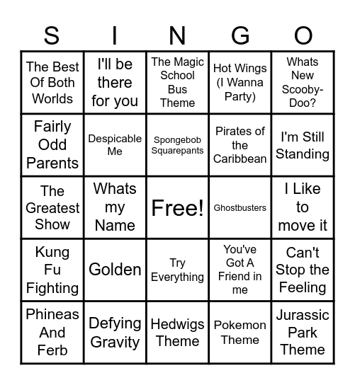 SINGO MOVIES AND TV Bingo Card