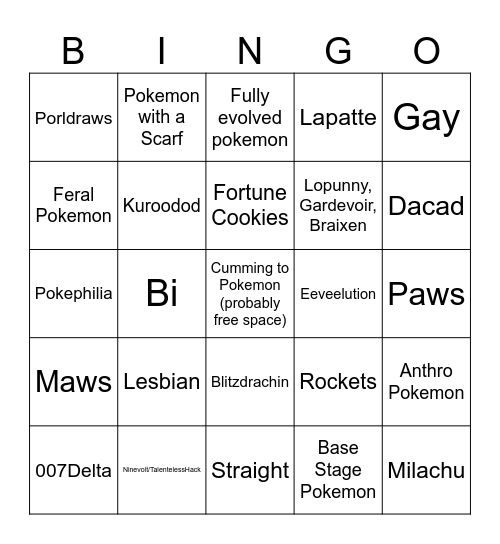 Pokefur Bingo Card