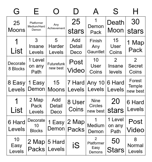 GD Task Bingo Card