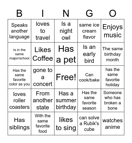 Untitled Bingo Card