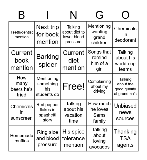 Dad Bingo Card