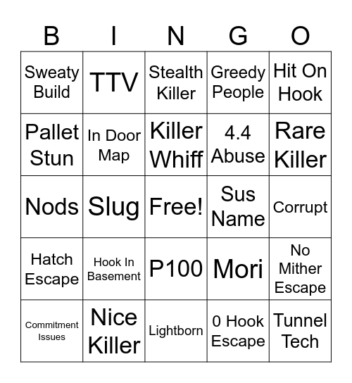 Dead By Daylight Survivor Bingo Card