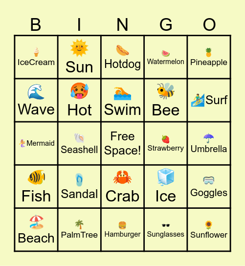 SUMMER Bingo Card