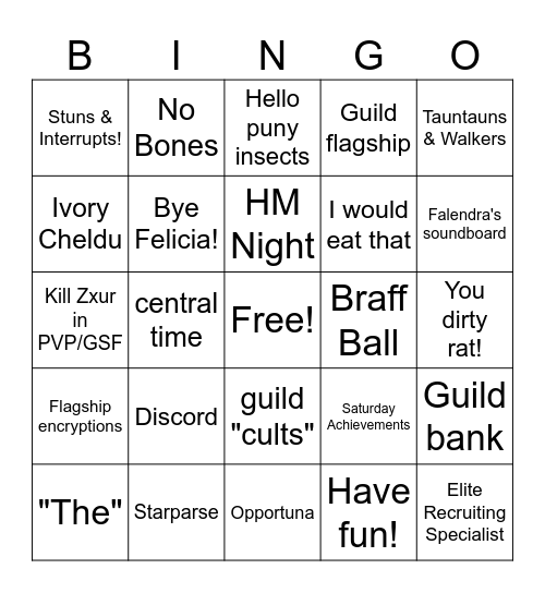 Courageous guild Bingo Card