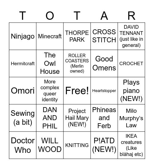 ToeStar bingo Card