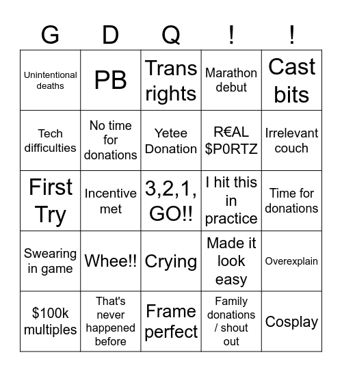 GDQ Bingo Card