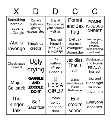 TADC The Last Act Bingo Card