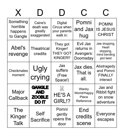 TADC The Last Act Bingo Card