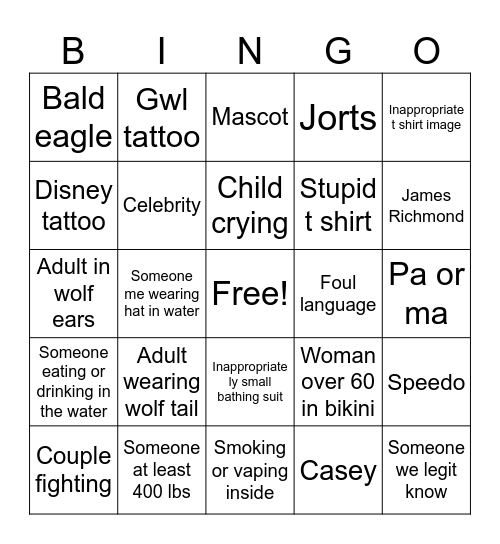 GWL Bingo Card