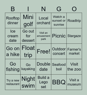 Summer date bingo Card