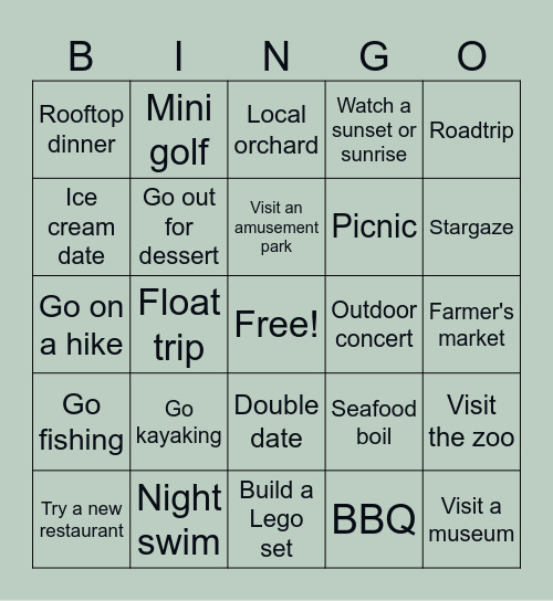 Summer date bingo Card