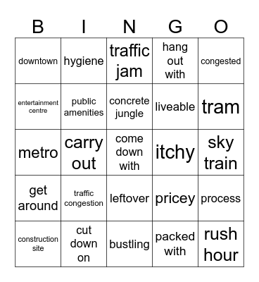 Unit 2 City life Bingo Card