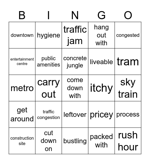 Unit 2 City life Bingo Card