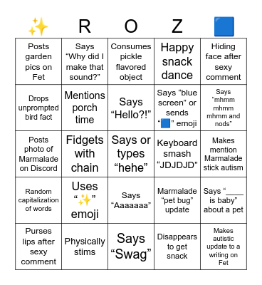 Roz Bingo Card
