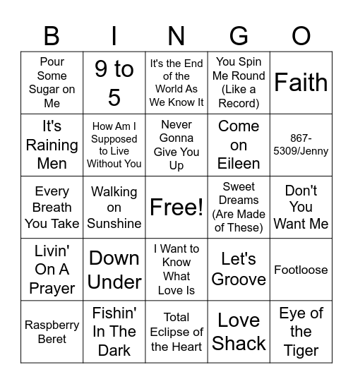 80's BINGO Card