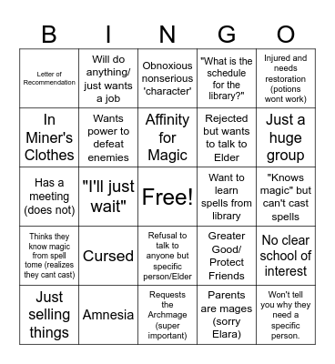 College BINGO Card