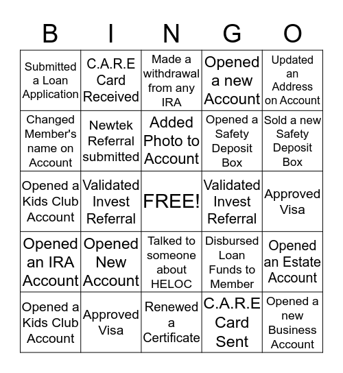 June PTP Game for Floor Staff Bingo Card