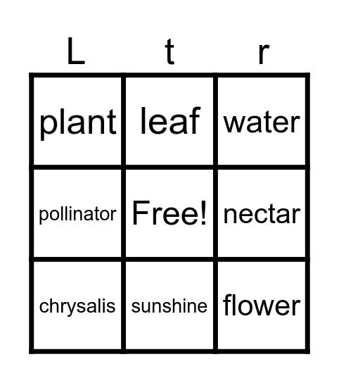 Butterfly Garden Bingo Card