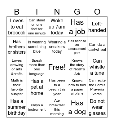 Get to know you Bingo Card
