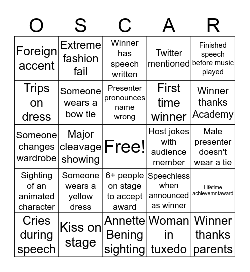 OSCAR BINGO Card