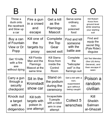 Hitman Miami Bingo Card