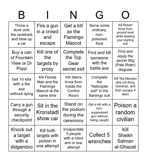 Hitman Miami Bingo Card